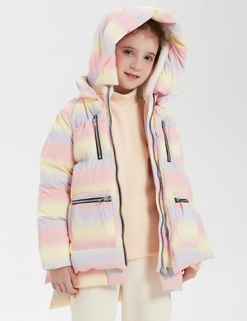 Orolay Winter Down Coat for Girls Hooded Puffer Jacket Colorful Reflective Down Jacket Warm Water-Resistant Outerwear for Kids Pink 11-12 Years