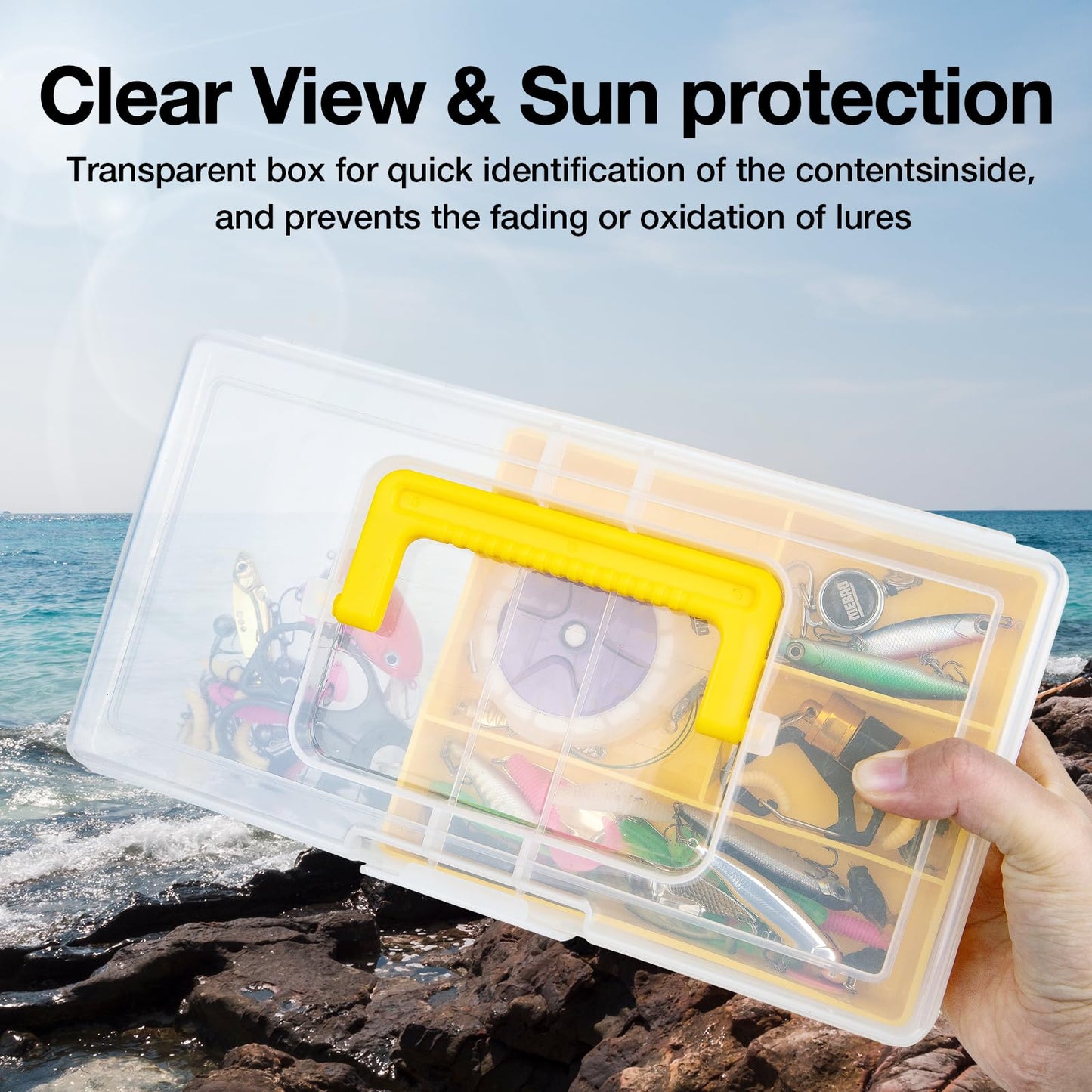 Glimstone Fishing Tackle Boxes Waterproof Premium Plastic Storage Organizer Container Box with Divider Tray for Small Parts (Tackle Box Only)