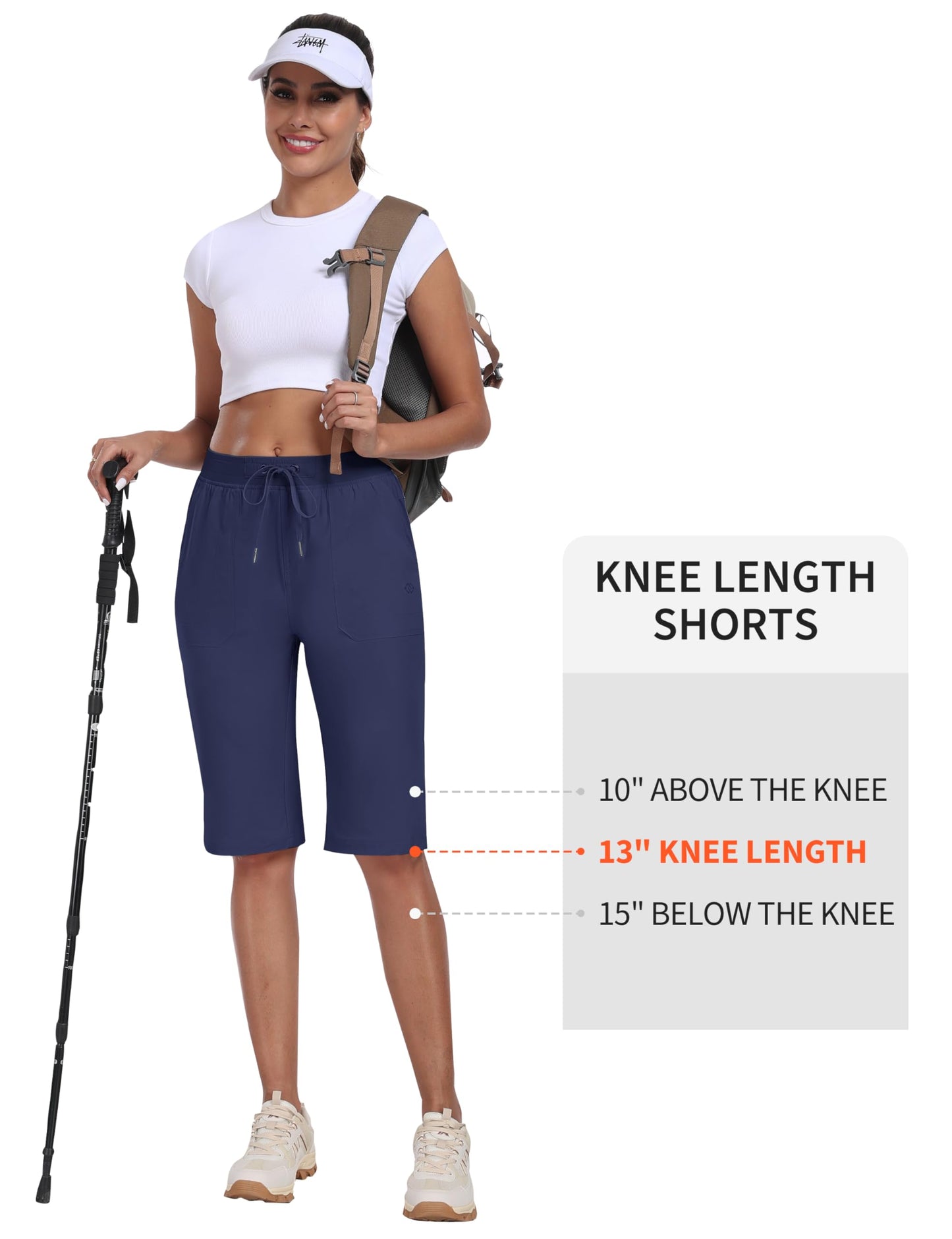 MoFiz Knee Length Shorts Women 13" Lightweight Long Shorts Women Casual Summer Outdoor Athletic with Pockets Navy Blue 2XL