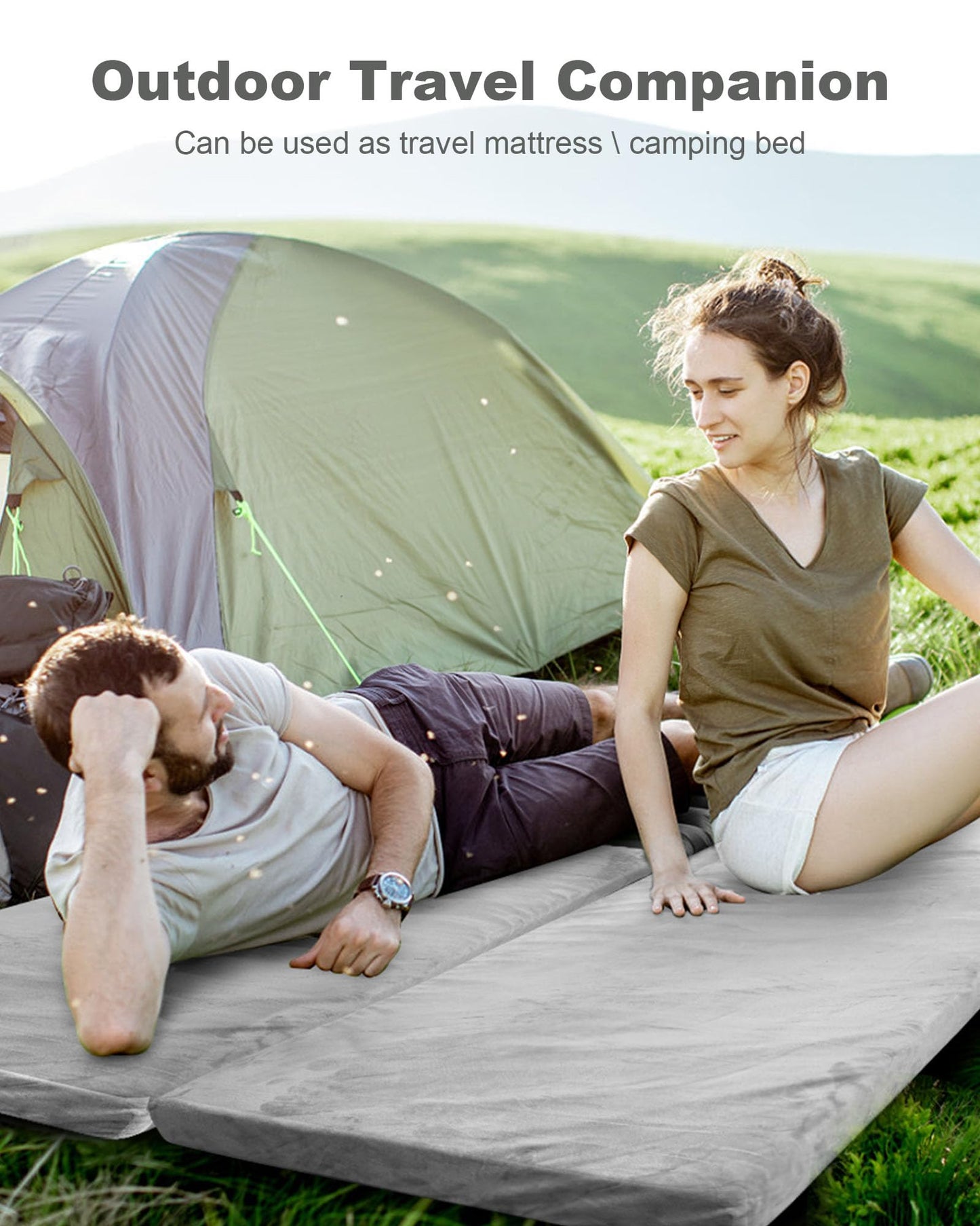 Ferlizer Memory Foam Camping Mattress, 3" [Single] Portable Roll Up Sleeping Pad with Waterproof Cover, 74 x 30