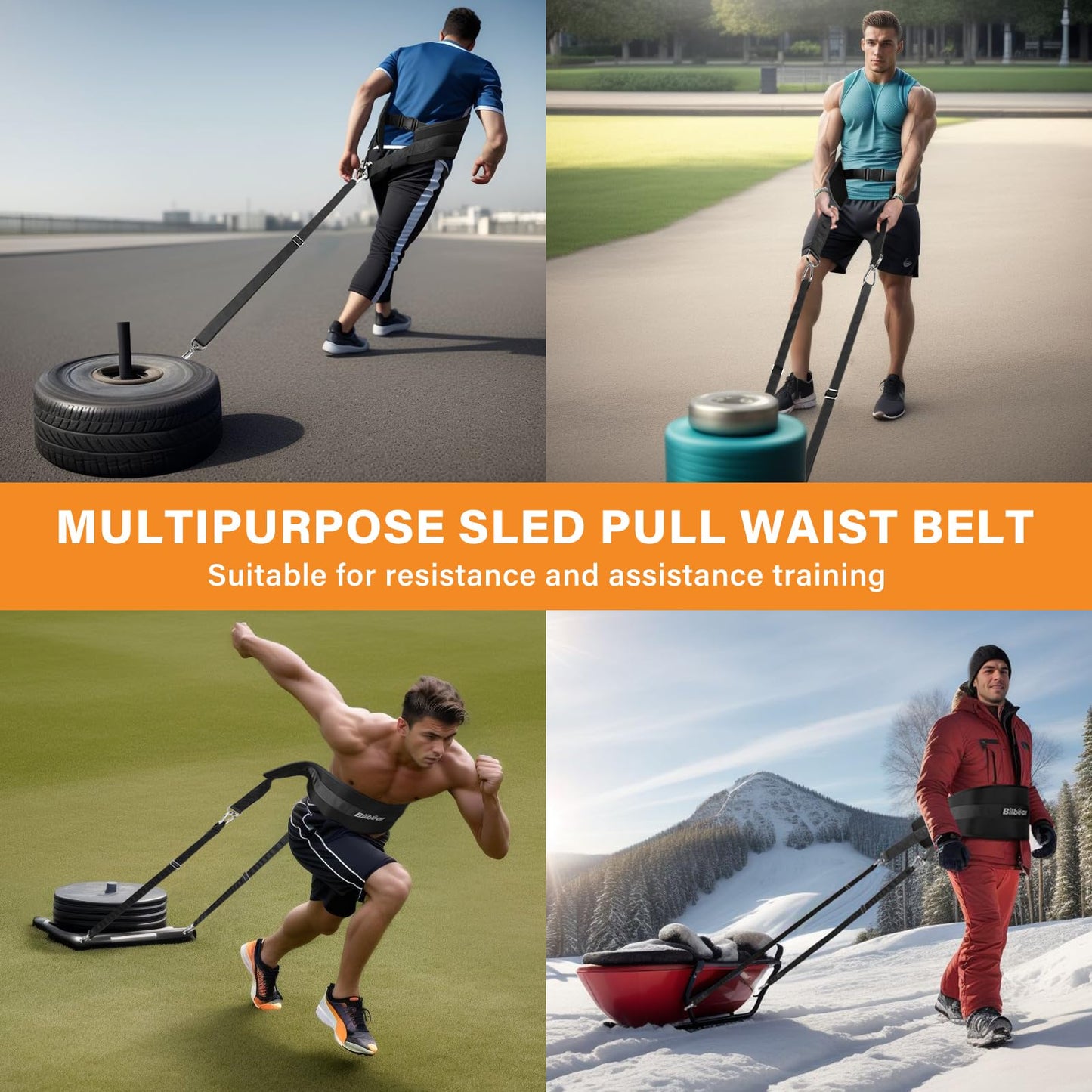 Bilbear Sled Pulling Belt,Adjustable Sled Training Waist Belt,Belt for Pulling,Weight Sled Pull Belt for Tire Pulling,Squat,Leg Muscles Strength Training,Resistance Training,Core Power Workout (Black)