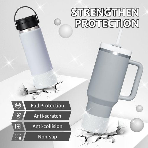 WUQID 2 Pack Bling Silicone Boot Compatible with Stanley Quencher Adventure 40oz & Stanley IceFlow 20oz 30oz, Reduces Dents Protective Water Bottle Bottom Cover Sleeve Compatible with Stanley Tumbler