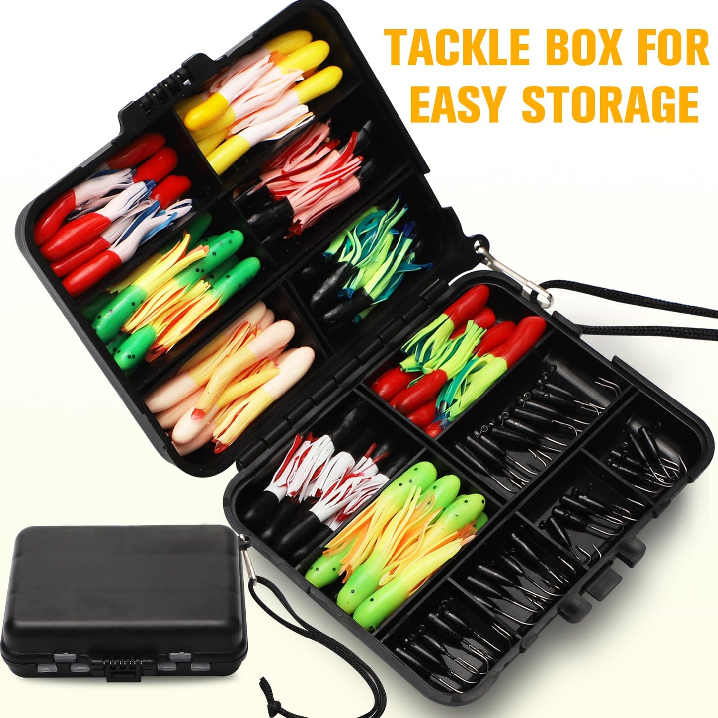 Dovesun 120pcs Tube Baits with Jig Heads Kit, Soft Plastic Tube Baits 90Pcs 1/32oz 1/25oz 1/16oz 30Pcs Tube Jigs Crappie Lures Kit for Walleye Trout Bass Crappie