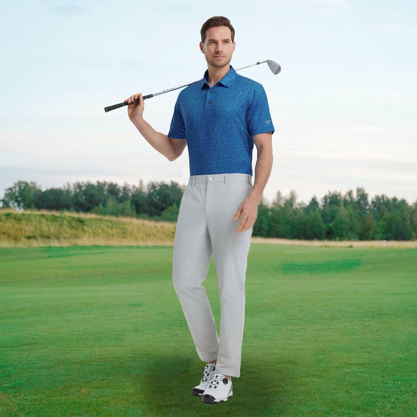 M MAELREG Mens Golf Shirt Short Sleeve Dry Fit Print Moisture Wicking Performance Patterns Collared Polo Shirt