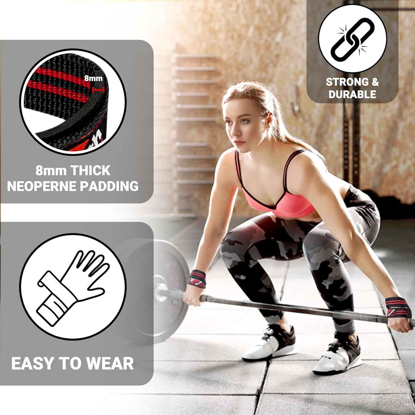 Figure 8 Weight Lifting Straps – Anti-Slip Padded Cuffs for Wrist Support – Premium Nylon Lifting Straps for Deadlifts, Powerlifting, Bodybuilding – Hand Bar Grip Gym Workout Men Women