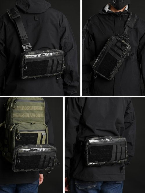 TACTICAL_GEEK Cache L3 Black Camo Crossbody Shoulder Bag, Men Multipurpose Sling Bag, Chest Backpack Casual Shoulder for Daily Carry