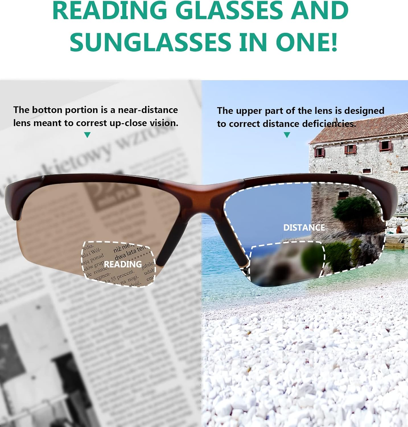 Eyekepper TR90 Unbreakable Sports Half-Rimless Bifocal Sunglasses Baseball Running Fishing Driving Golf Softball Hiking