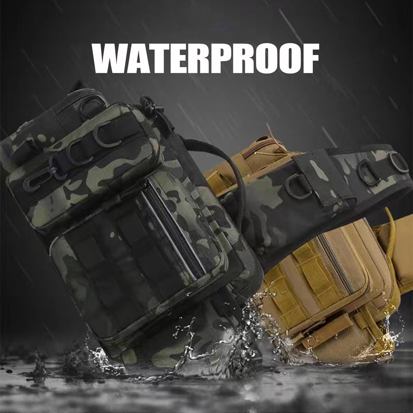 GGYCOB Fishing Tackle Storage Bag Fly Fishing Gear Pack Fishing Backpack for Men Sling Bag Shoulder Cross Body Fishing Bag with Rod Holder Hiking Waterproof Nylon (Black)