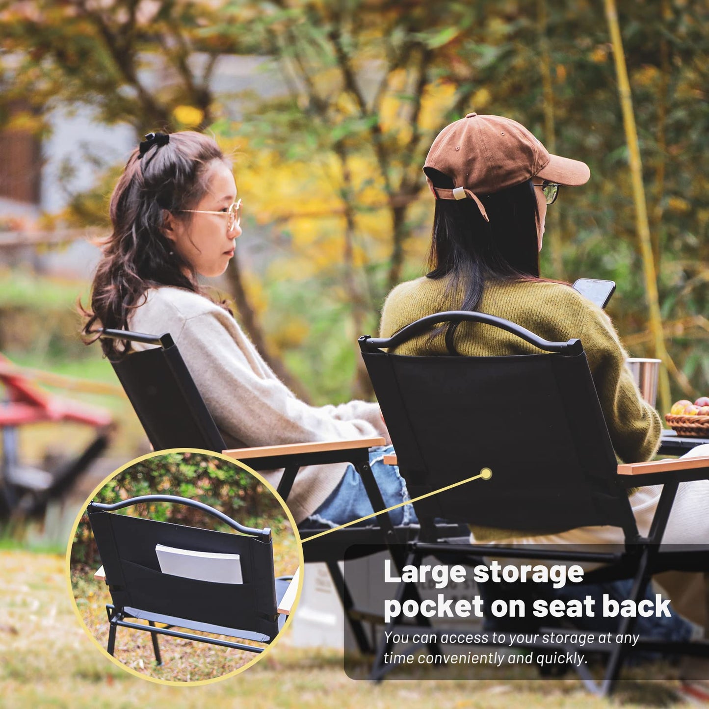 G2 GO2GETHER Folding Camping Chair for Adults Outside, Heavy Duty Aluminum Alloy Frame with Armrest, Comfortable Ripstop Oxford Cloth, Easy for Camping, Hiking, Picnic, Party(Beige L Size)