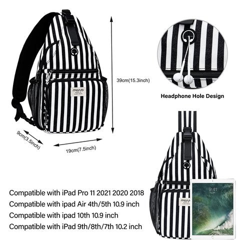 MOSISO 2 Pack Sling Backpack, Vertical Stripe Sling Bag with Front Raised Pocket&Multipurpose Crossbody Shoulder Bag Travel Hiking Daypack, Space Gray&Black