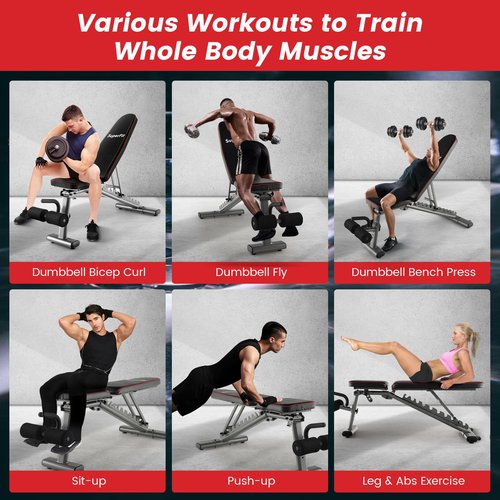 Goplus Adjustable Weight Bench, 660 LBS Heavy Duty Commercial Grade Fitness Bench w/ 2 Transport Wheels, Home Gym Full Body Workout Bench for Strength Training, Bench Press & Sit-up, Black