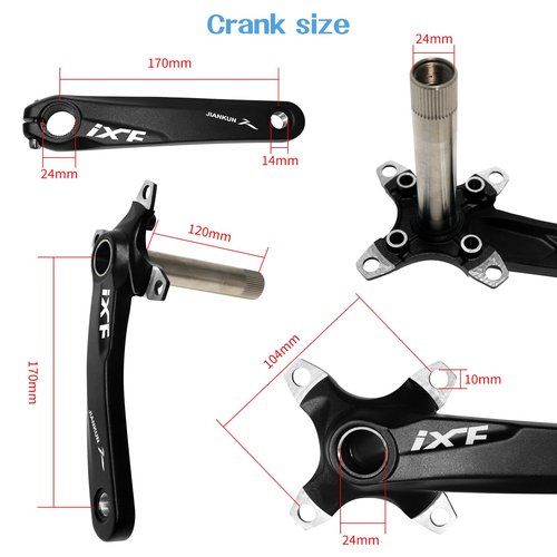 ZTZ 170mm Mountain Bike Crankset - Hollow Integrated MTB Crankset with 104 BCD 32/34/36/38T Narrow Wide Single Speed Chainring - Durable Aluminum Alloy Bike Crank Set with Bottom Bracket （38T）