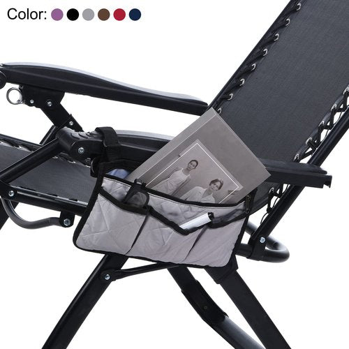 PATIKIL Chair Armrest Organizer, Waterproof Beach Chair Hanging Storage Pouch Arm Rest Magazine Snack Bag with 4 Pockets for Camping Outdoors, Grey White
