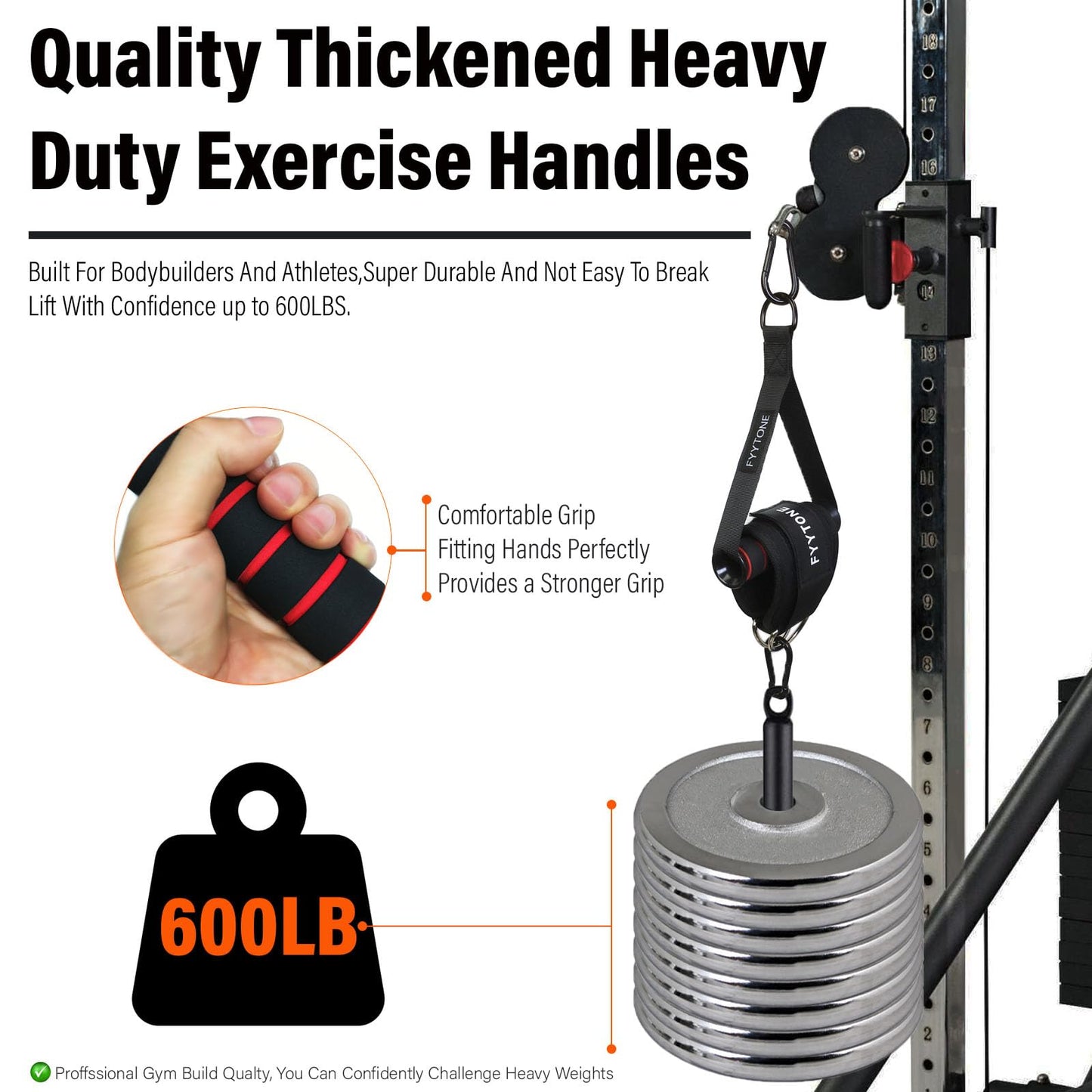 FYYTONE Gym Exercise Handles, Replacement Handle Attachments for Cable Machine, Resistance Band and Strength Trainer, Pull Down Workout Accessories, Heavy Duty Handle with 2 Carabiners for Home Gym