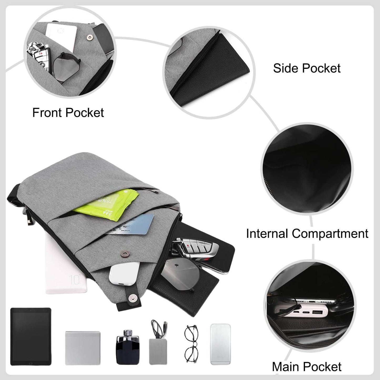 FANDARE Anti-Theft Sling Bags Chest Shoulder Backpack Crossbody Bags Cover Pack Rucksack Crossbody Bag for Men Women Travel Hiking Bicycle Sport Gym Daypacks Waterproof Nylon Gray B