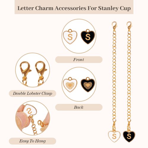 ChicMart Initial Name ID Personalized Handle Charm for Stanley Cup, 2PCS Metal Charm Accessories(S)