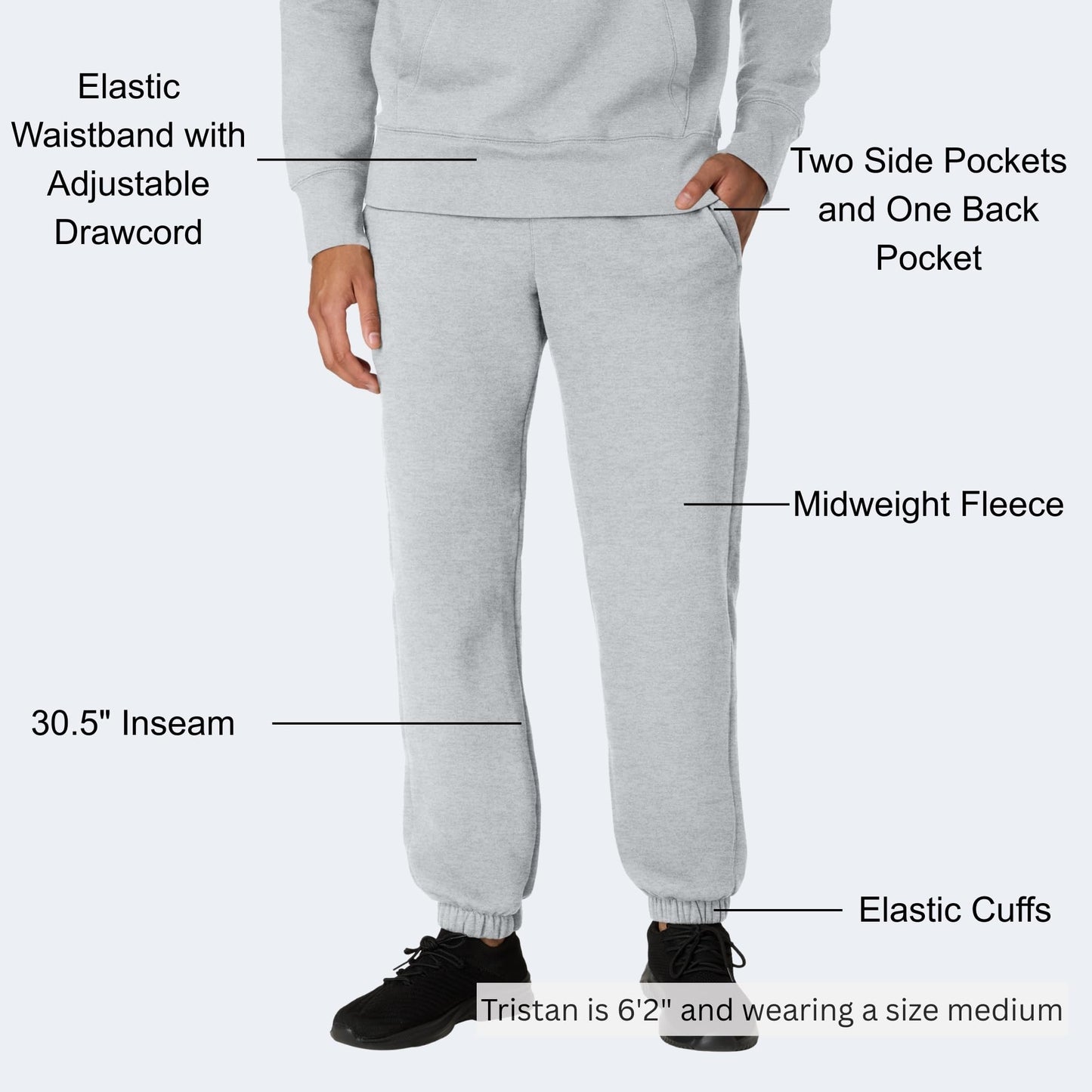 Hanes ComfortBlend Men's Originals Midweight Joggers with Pockets, Fleece Sweatpants, 30" Inseam, Light Steel