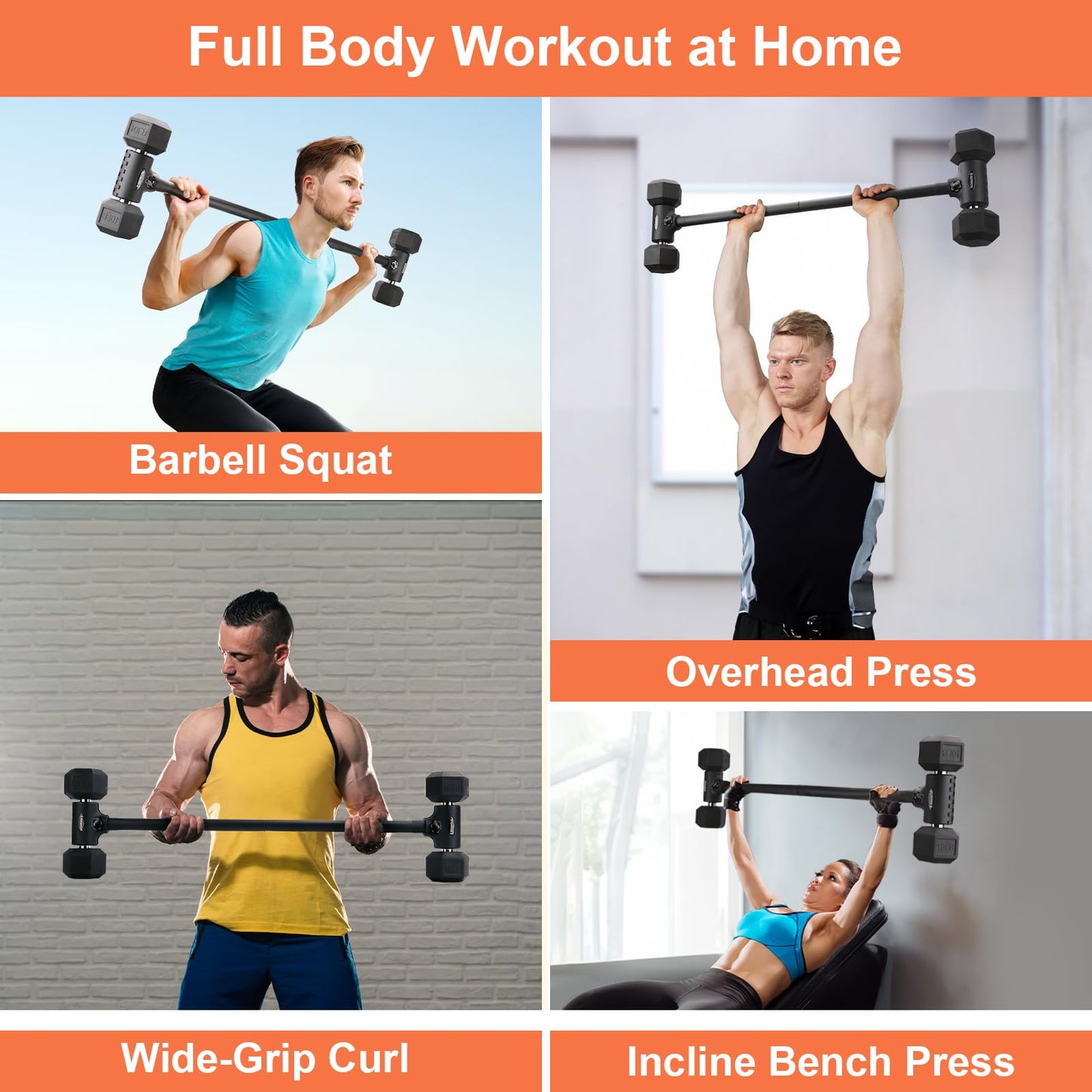 AltitudeCraft Dumbbell to Barbell Converter, Transform Dumbbells to Barbell Bar, Dumbbell Barbell Converter for Home Gym, Adjustable to 200 lb Capacity