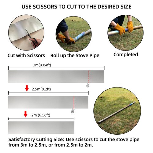 TrekRevive Titanium/Stainless Steel Rollable Chimney Pipe, Lightweight and Portable, DIY Folding Chimney for Hot Tent Stove, Titanium Tent Stove, Hot Tent Camping(Titanium, 2.5m/8.2ft)