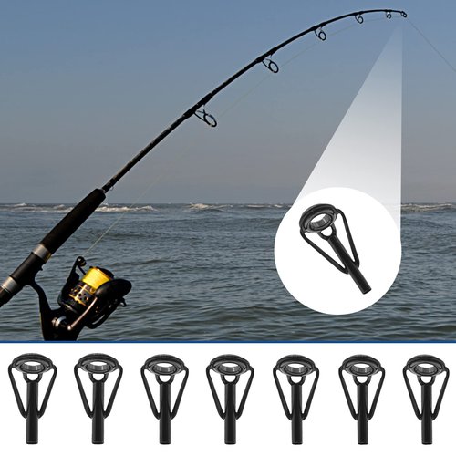 Litoexpe 8 Pieces Fishing Rod Tip Repair Kit, Black Stainless Steel Ceramic Guides Ring Fishing Pole Eyelets Repair Kit