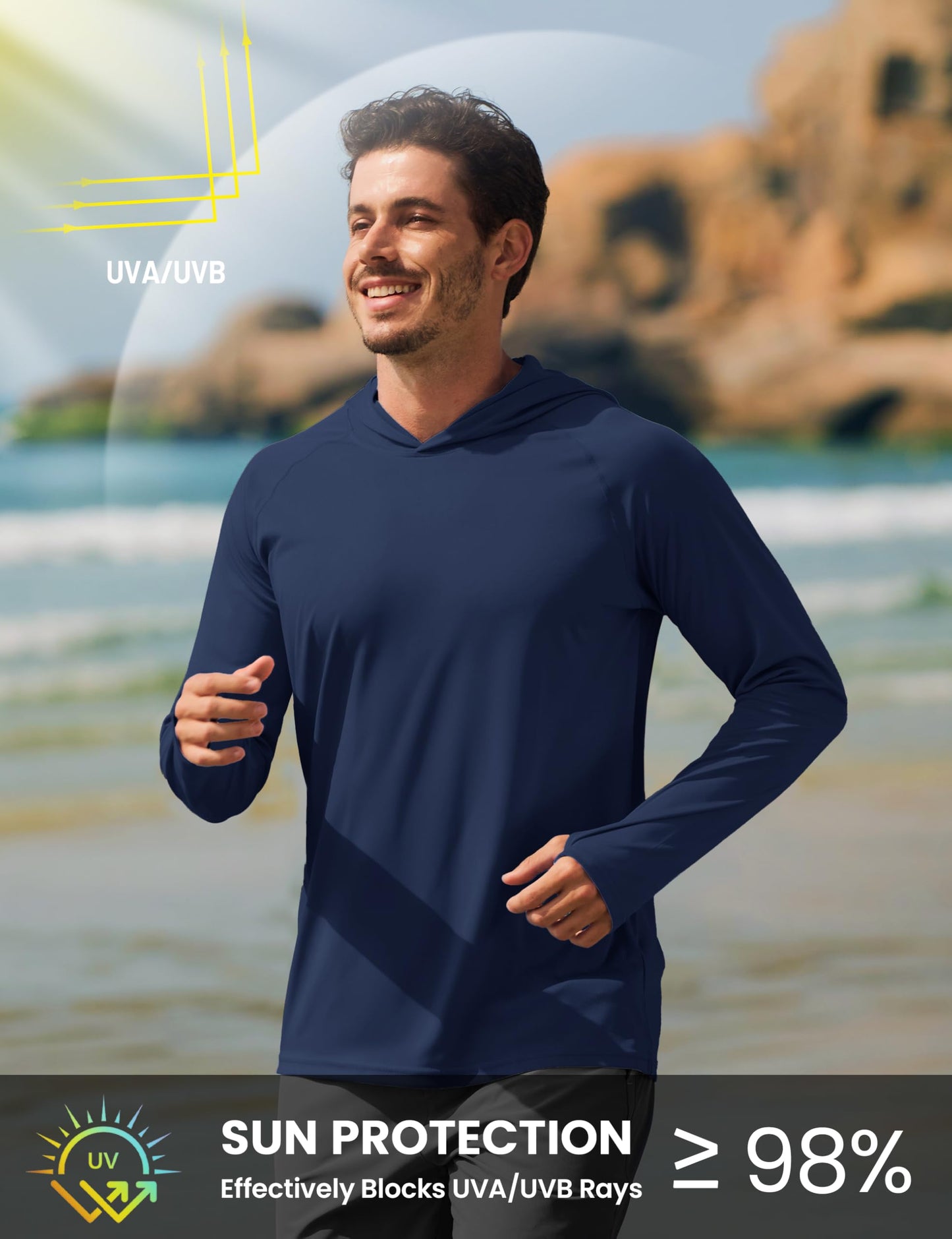 TACVASEN Long Sleeve Shirts for Men Lightweight Hoodie Men Dry Fit Active Hooded Shirts Sun Protection Hoodies SPF Tee Navy L