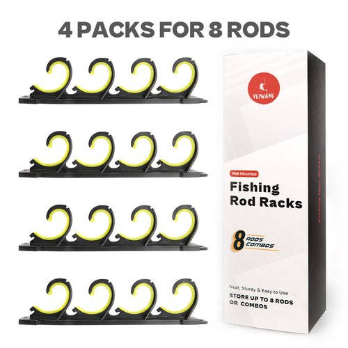 VEYWANE Fishing Rod Rack for Garage/Vehicle, Horizontal or Ceiling Wall Mounted Rubber Coated Fishing Pole Holders for 8/16 Rods or Combos