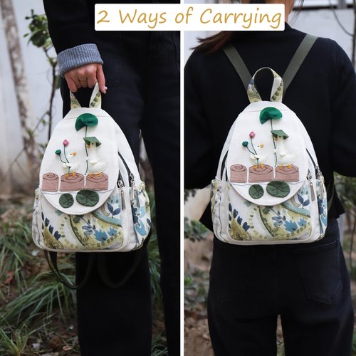 XIAOLZSL Beautiful Cute Fashion Canvas Casual Day Women Mini Backpack, Arts Handmade Solid Ducks Cute Style Backpack