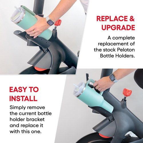 XL Replacement Bottle Holders for Original Peloton Bike with Mounting Bracket, Solid All-Black Metal Design, Direct Replacement Mount - Fits YETI + Nalgene + Hydro Flask