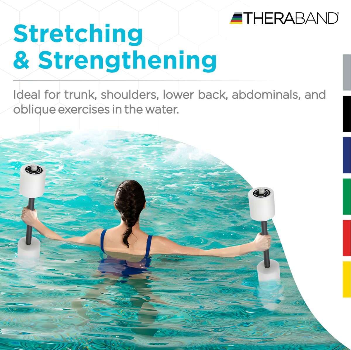 THERABAND Swim Bar with Padded Grip for Buoyancy-Based Swim Training and Swim Lessons, Aquatic Fitness Equipment, Aqua Training Barbell, Water Aerobics Equipment, Swimming Aid for Children to Seniors