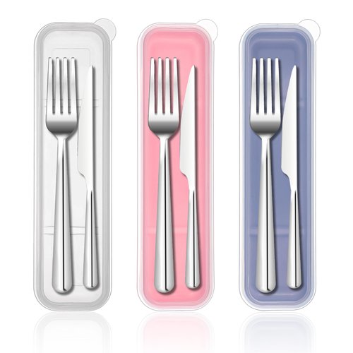 Tyqour 3PCS Portable Flatware Box Plastic, Simple Travel Tableware Storage Case, Reusable Utensil Container for Lunch Box for Cutlery Kit Pink, Blue,Transparent