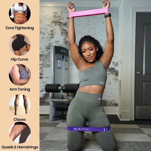 Built Exclusive Athletics - Mini Loop Resistance Bands 5 Levels - Portable Workout Bands for Legs Arms Glutes HIPS Squats Elastic Bands and Carry Bag