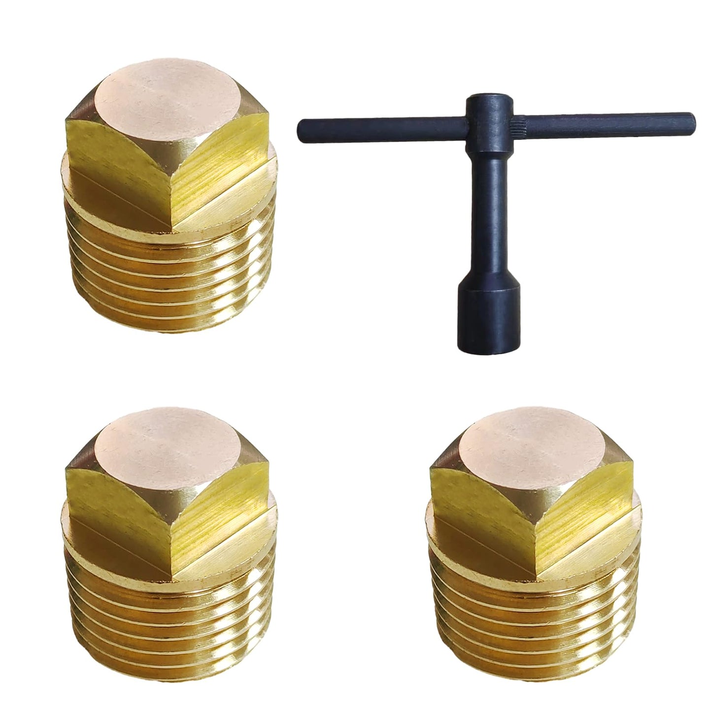 soujkooy 3 Pcs Boat Drain Plug with Boat Drain Plug Wrench, Brass Drain Plugs Flare Tube Fitting Spare Garboard Drain Plug Kit for Most Boats Hulls Parts