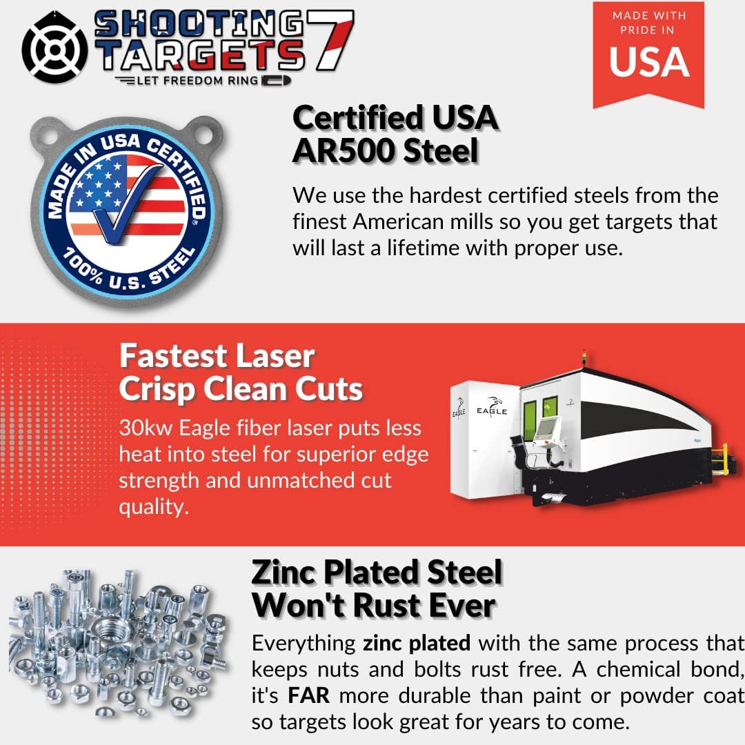 AR500 Steel Targets - 2100 FPE - 3/8 Inch AR500 Steel Gong - Laser Cut, Zinc Plated, Reactive