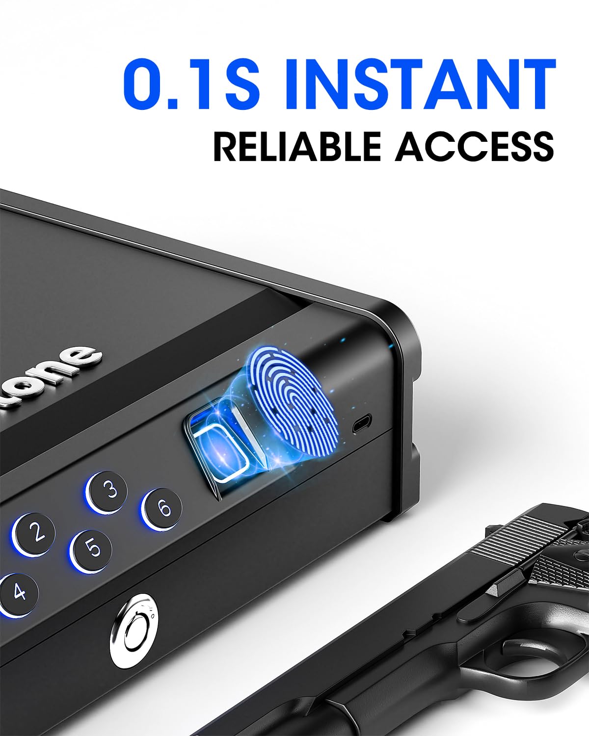 Glimstone Gun Safe, Biometric Gun Safe for Pistols, Easy Edition, 3 Ways Quick Access With Fingerprint/Digital Keypad/Key, Smart Handgun Safe for Home Bedside Nightstand Car