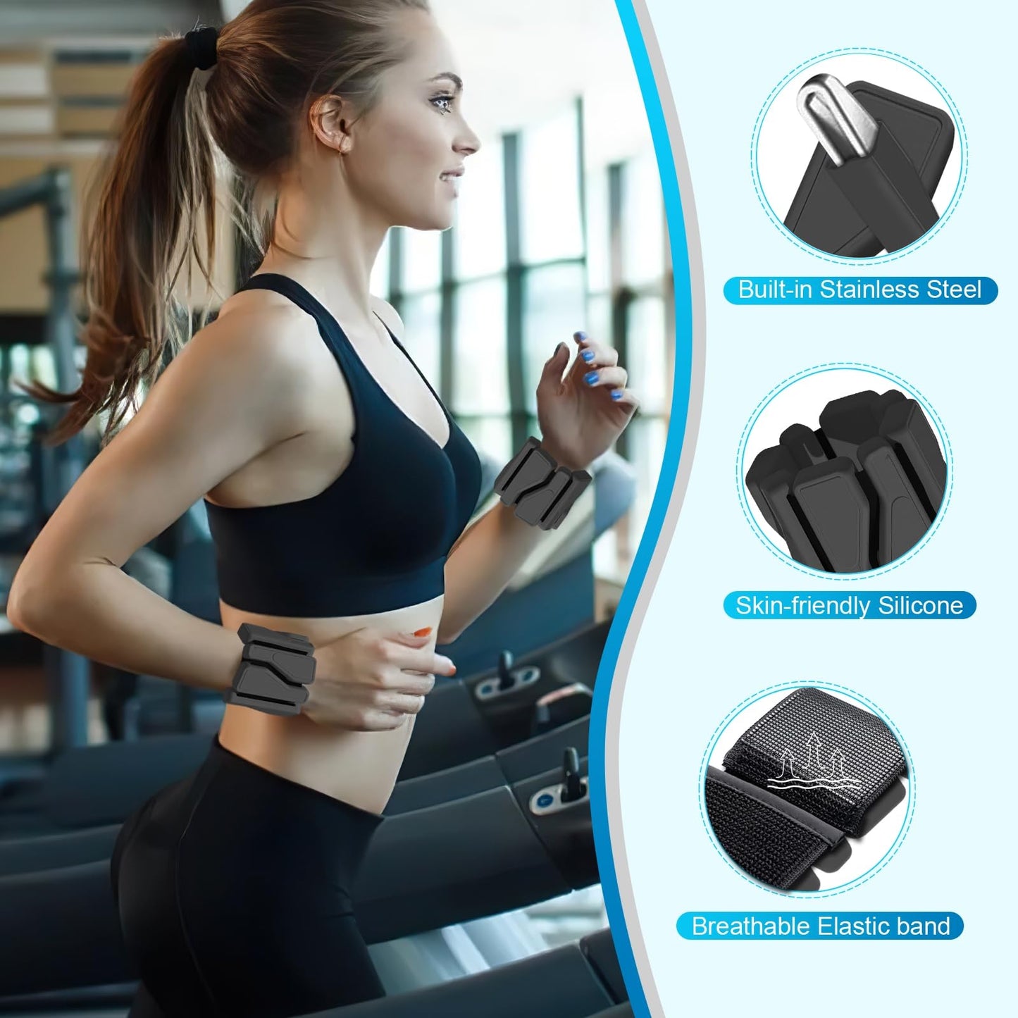 ADLIFE Adjustable Wrist Ankle Weights for Women Men Kids, 2 Lbs Wearable Arm Leg Weights Set of 2(1 Lb Each), Weighted Wristbands Exercise Weights for Walking Running Pilates Yoga Travel Pool Exercise Home Gym Workout-Black