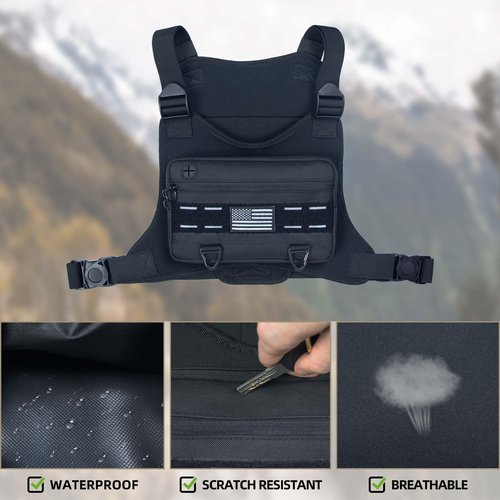TBNBO Sports Chest Bag for Men, Tactical Backpack Fits Most Pistol, Adjustable Anti Theft Chest Pack Breathable Running Vest Pouch, Water Resistant Reflective for Workouts Motorcycle Cycling&Hiking
