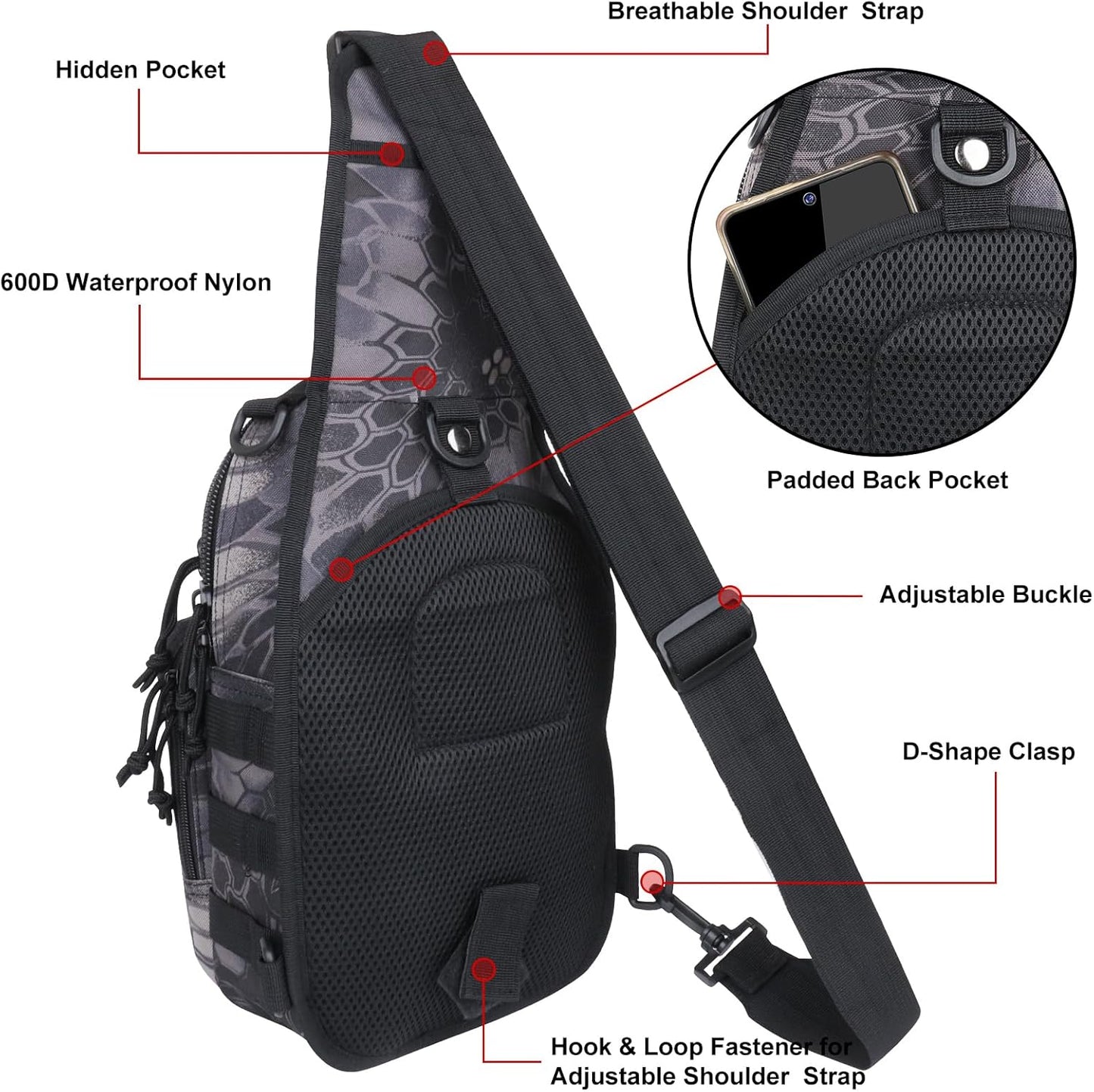 Qcute Tactical Backpack, Waterproof Military Cross-body Molle Sling Shoulder Backpack Chest Bag for Outdoor Every Day Carry