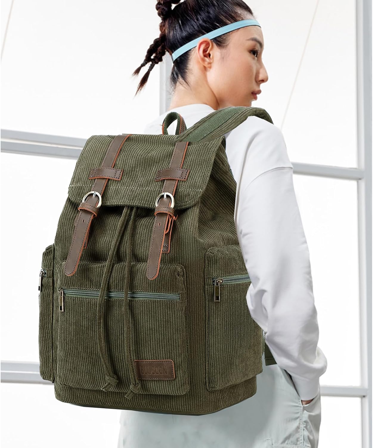 Vintage Leather Trim Backpack for Men & Women | Casual Travel Rucksack for Laptops