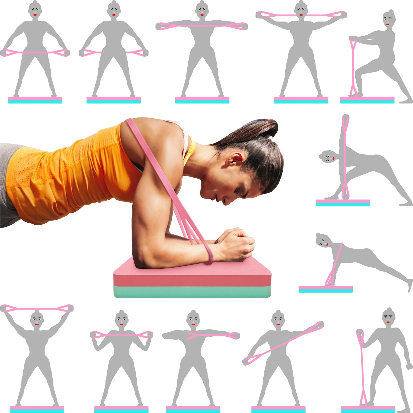 Thickened balance pad,Figure 8 Fitness Exercise Band,Loop Resistance Bands Fitness Yoga Set for Men and Women in home,Anti Slip Foam Yoga Kneeling cushion (Multi)