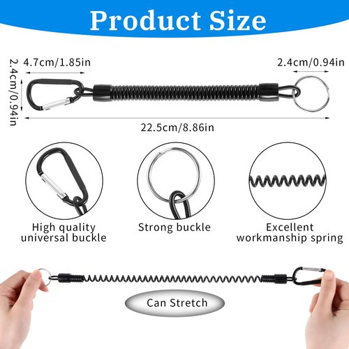 Tyqour Heavy Duty Retractable Coiled Lanyard with Key Ring and Lobster Clasp - 4pcs Lanyard Set for Keys, Wallet, Cellphone - Black
