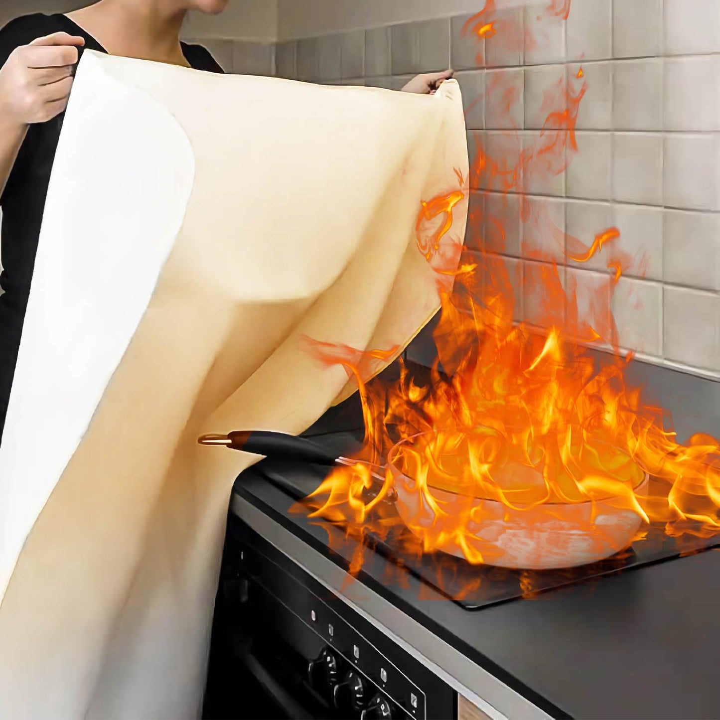 JT JUSTIME Fire Blanket Emergency for Home Kitchen, Fiberglass Fire Suppression Blanket for School, Fireplace, Outdoor Grill, Car, Office, Warehouse (1 Pack)