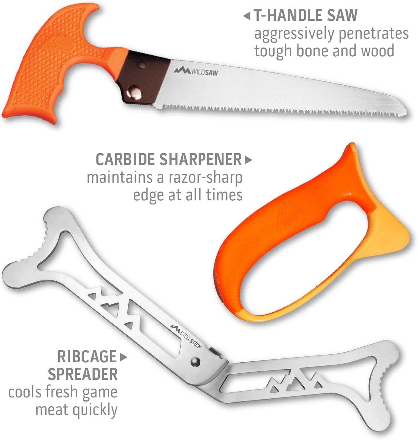 OUTDOOR EDGE WildPak, 8-Piece Field to Freezer Hunting & Game Processing Knife Set with Caping Knife, Gut-Hook Skinner, Boning/Fillet Knife, Wood/Bone Saw, Spreader, Gloves, and Hard-Side Carry Case