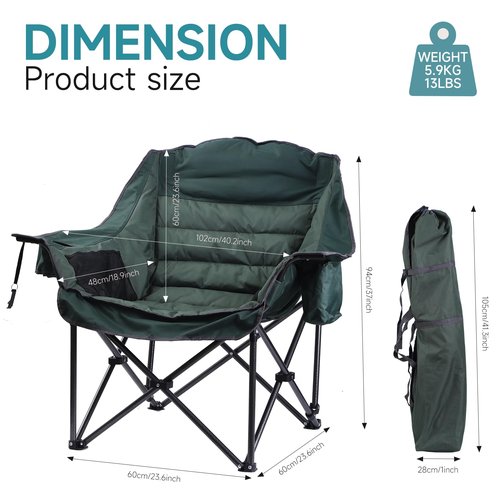 CDEN Heated Padded Chair, Heated Camping Chair, Heated Outdoor Chair, Oversized Camping Chair, with Cooler Bag, Side Bag, Heavy Duty, Power Bank (1 Pack)