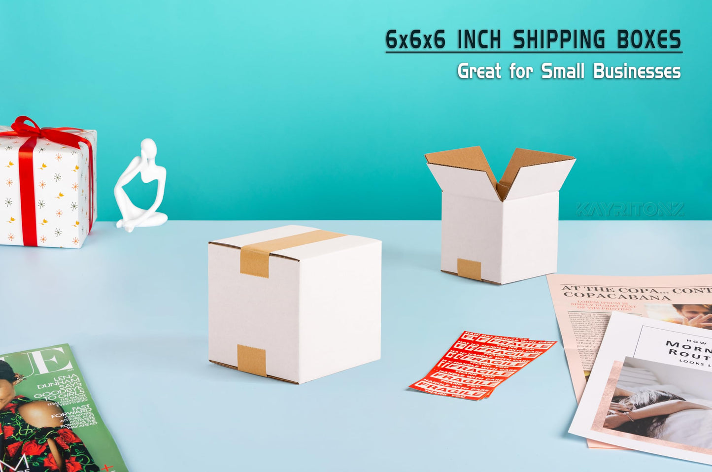 Kayritonz 6x6x6 inch Small Shipping Boxes, White, 15 Pack