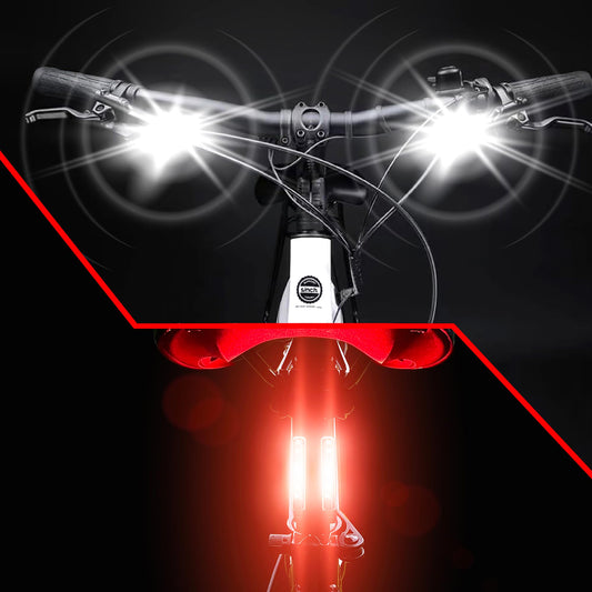 Loodika Bike Lights 2PCS Set Ultra Bright, 1 Bicycle Headlight & 1Taillight,IPX5 Waterproof Bike Light for Night Riding,4 Light Mode Options,60 Hrs Long Battery Life, AAA+Batteries Included