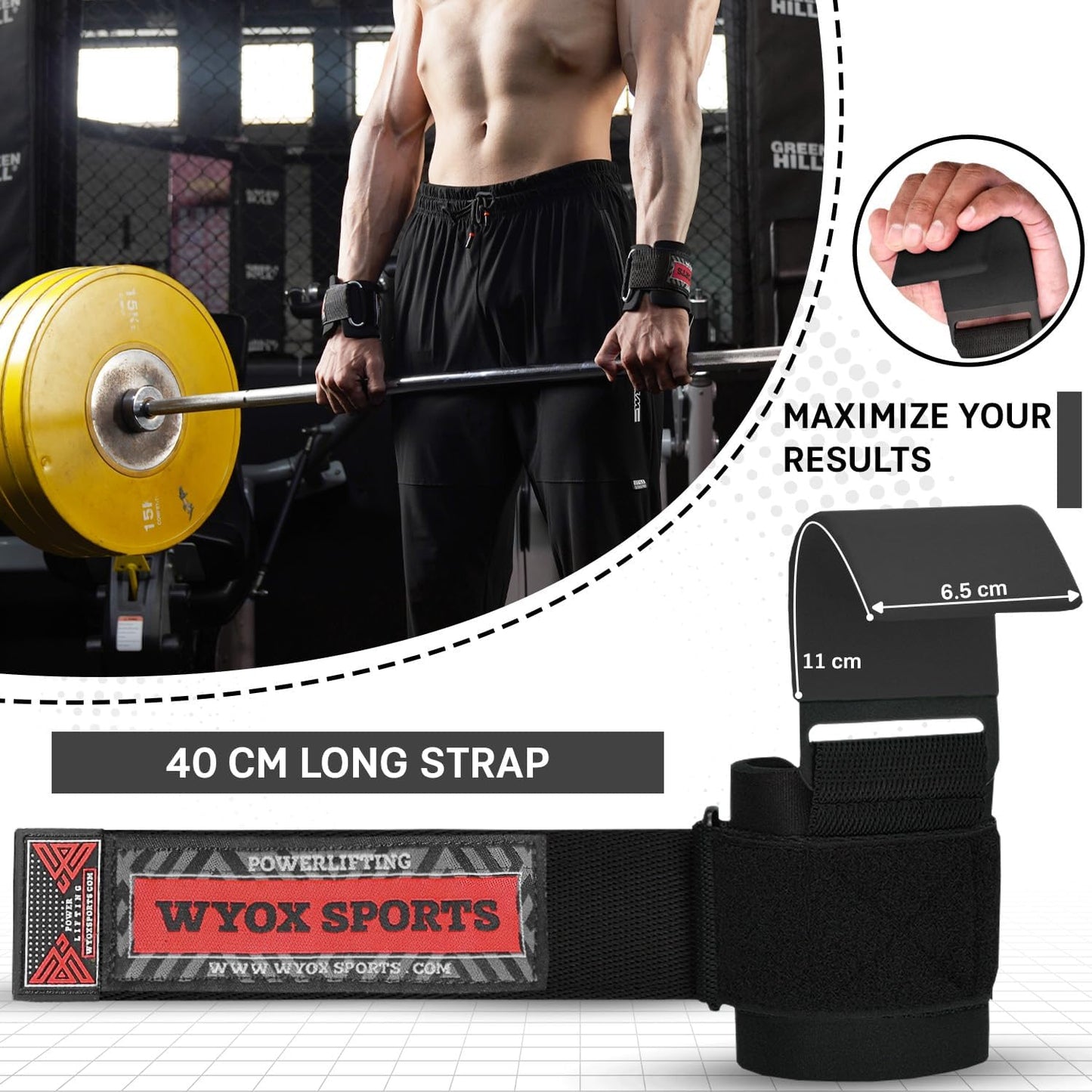 WYOX Weight Lifting Hooks for Men & Women (Pair) – Heavy Duty Wrist Support Straps with Hooks for Deadlifts, Pull Ups, Shrugs – Gym Lifting Straps with Grip Assist for Weightlifting & Strength Training
