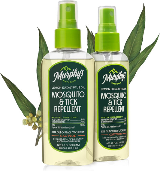Murphy's Naturals Mosquito & Tick Bug Repellent Spray, Oil of Lemon Eucalyptus for Skin + Outdoor Gear, DEET-Free, 4 Ounce Pump, 2-Pack