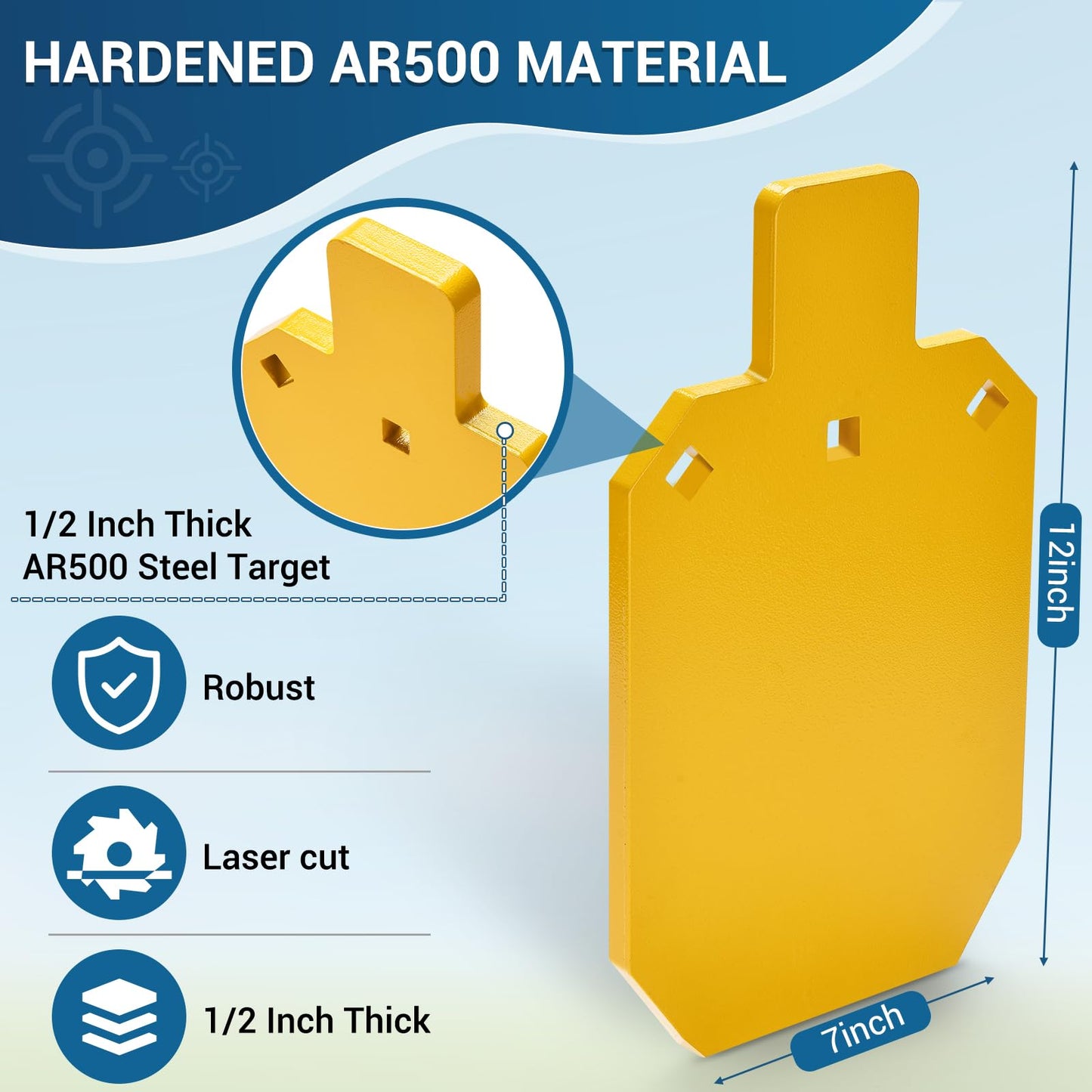 GADFISH 7" x 12" AR500 Steel Targets for Shooting with T Post Target Hanger, 1/2 Inch Thick Steel Target, 2 Mounting Options, Neon Yellow Color