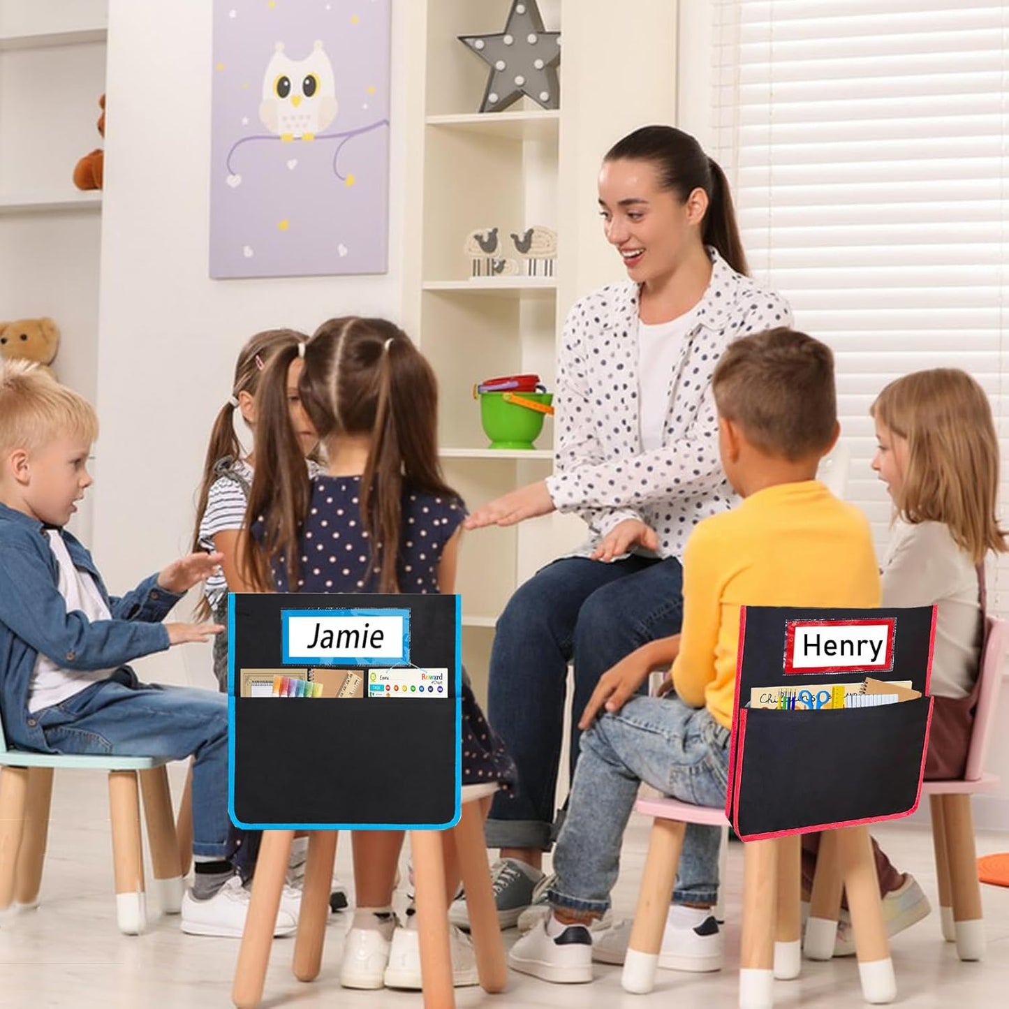 24 Pcs Chair Pockets for Classrooms, Student Chair Pockets, Classroom Chair Pockets, Seat Pockets for Classroom Chairs, Seat Sacks for Classroom Chairs, Seat Sack