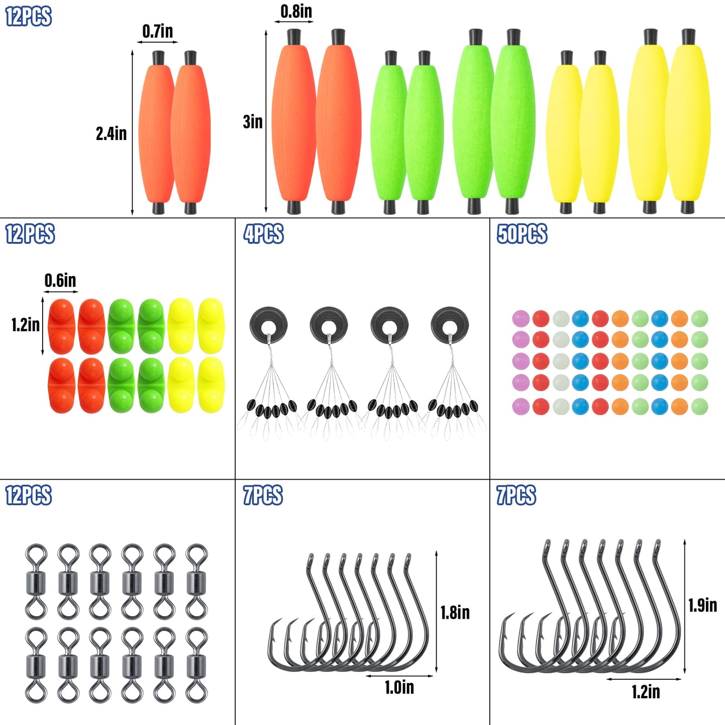 kaleodam Catfishing Tackle Making Kit Catfish Rig Accessories 102PCS/99PCS Catfish Tackle with Catfish Floats Catfish Hooks Swivels Fishing Bells (Type A)
